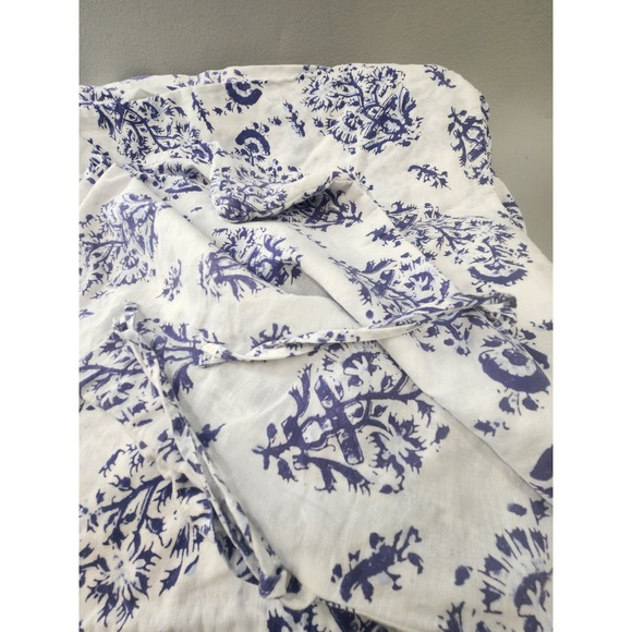 Garnet Hill Cotton Duvet Cover Queen White Blue Botanical Block Print - Picture 2 of 4
